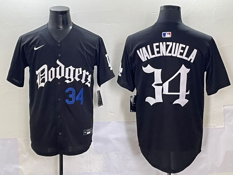 Men 2025 Los Angeles Dodgers #34 Valenzuela Black Seventh generation Joint Name Nike MLB Jersey style 2